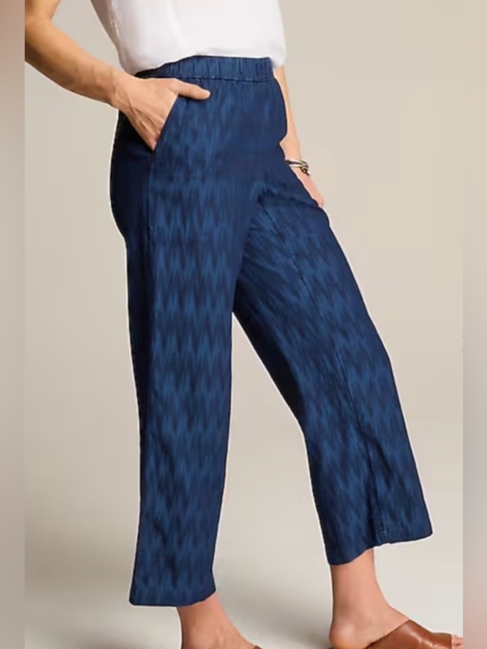 J. Jill Pure Jill Indigo Dobby Crop Pants in Odisha Wash Blue Cotton XS Petite